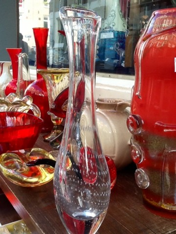 Vicke Lindstrand vaas met luchtbellen,Kosta 1960.