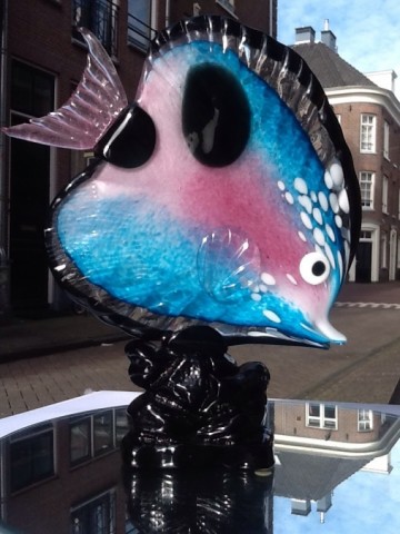 Mario Badioli,grote glazen gekleurde vis,gesigneerd.