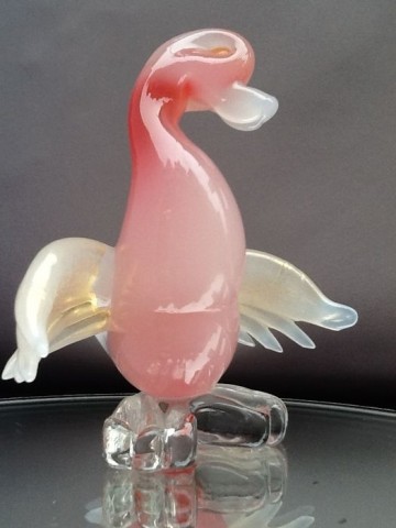 Seguso Alabastro eend met bladgoud,1950.