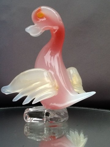 Seguso Alabastro eend met bladgoud,1950.