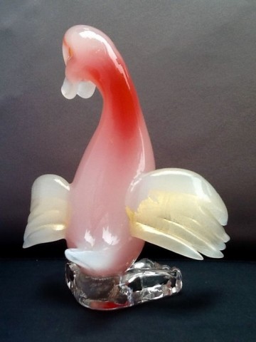 Seguso Alabastro eend met bladgoud,1950.